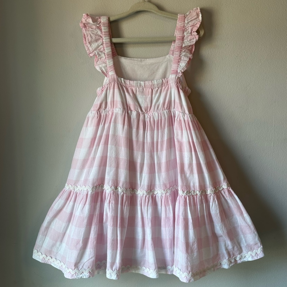 Sigrid Olsen Pale Pink Gingham Ruffle Sleeve Tiered Gathered Dress Size 5 - Picture 2 of 5